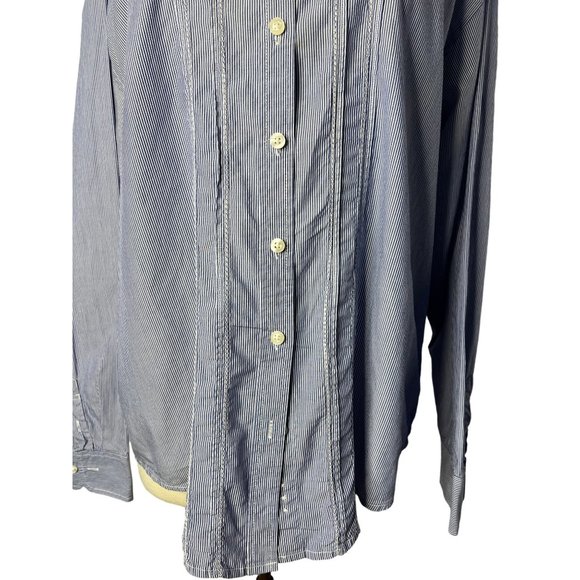 American Eagle outfitters blouse XL Blue white stripes long sleeve button up - Picture 8 of 14